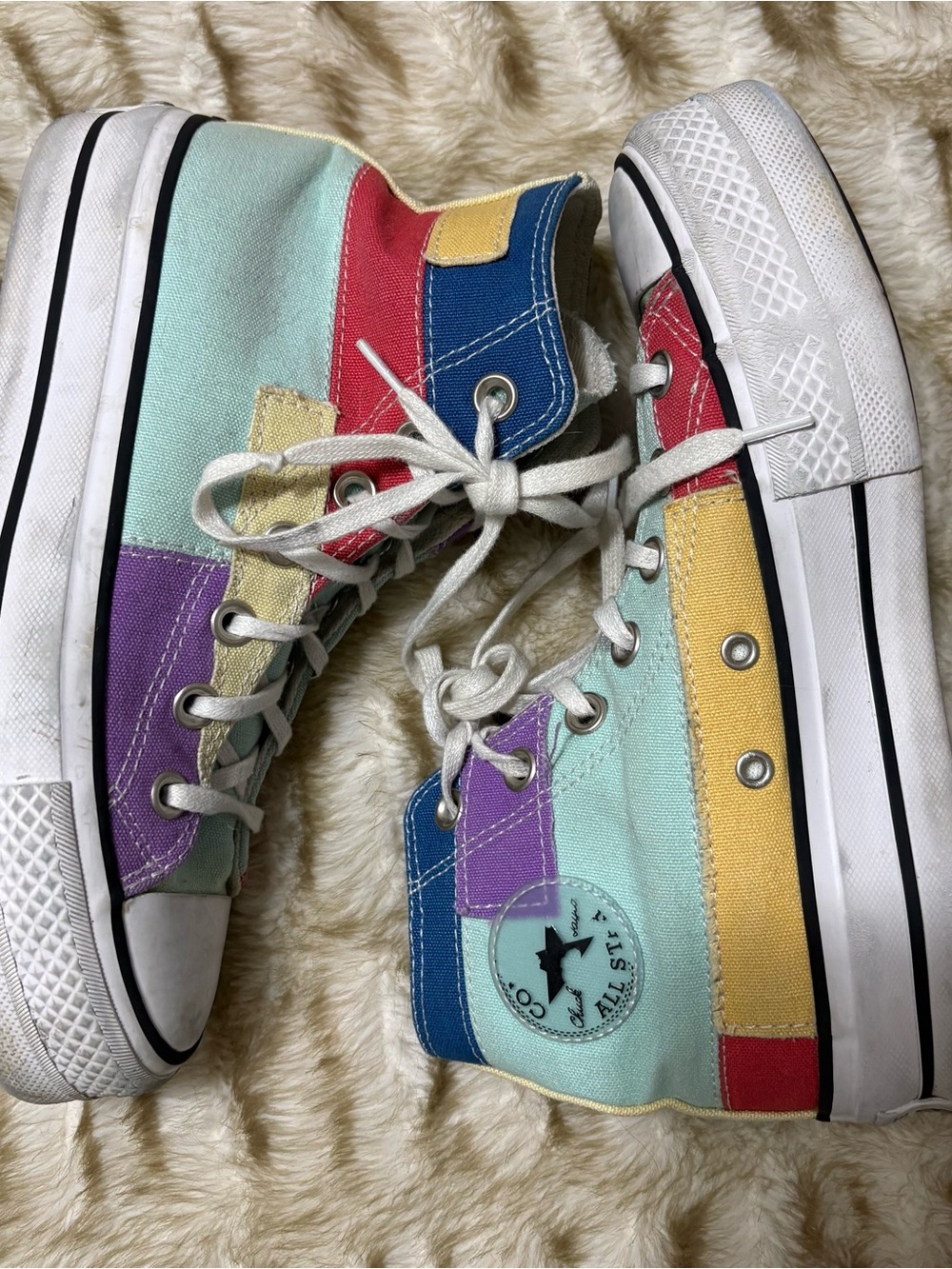Converse High-Top Sneakers in Mint, Purple, Blue, Yellow & Red